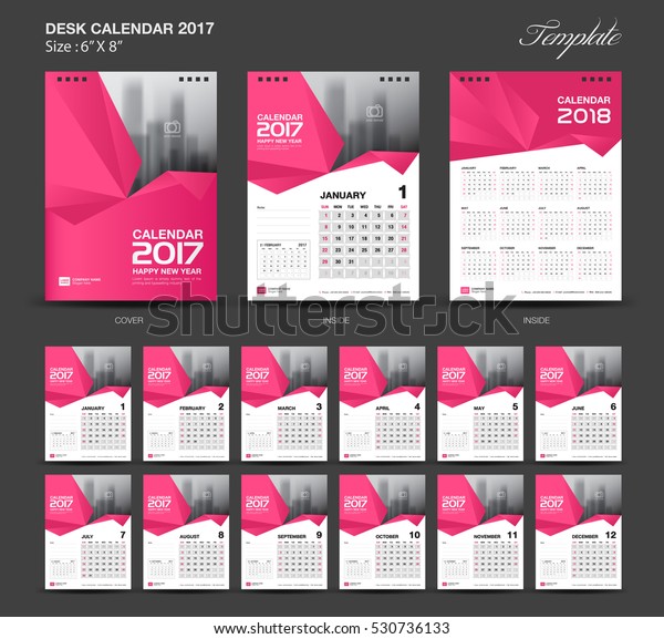 Set Pink Desk Calendar 2017 Year Stock Vector Royalty Free 530736133