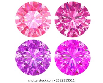 A set of pink diamonds and pink gemstones vector art with intricate detailing, designed to resemble a brilliant-cut gemstone and jewelry design of graphic design.
