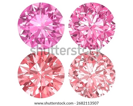 A set of pink diamonds and pink gemstones vector art with intricate detailing, designed to resemble a brilliant-cut gemstone and jewelry design of graphic design.