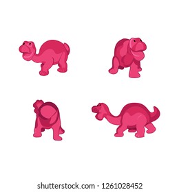 Set of pink dinosaurs. Vector illustration on white background
