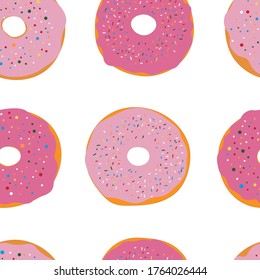 Set pink donuts with chocolate glaze and crumbs food vector illustration.