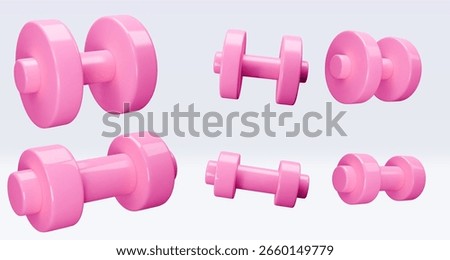 Set pink Dumbbell Realistic icon, 3d render. Isolated on white backround. Sport And Fitness design set. Vector illustration for shop, flyer, banner, web, advertising, sale
