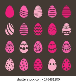 Set of Pink Easter Eggs on Brown Background