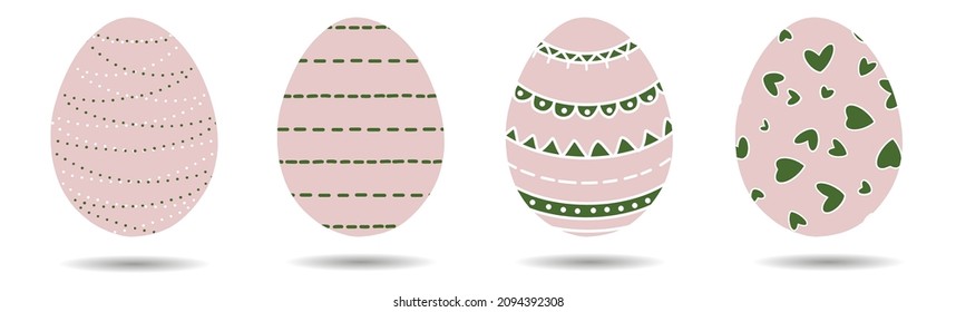 A set of pink Easter eggs with an ornament. Doodle Elements of Easter decor.print for printing