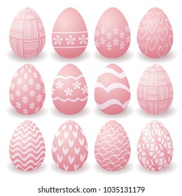 set of pink Easter eggs with white patterns