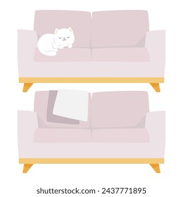 Set of pink fashionable modern sofas with accessories