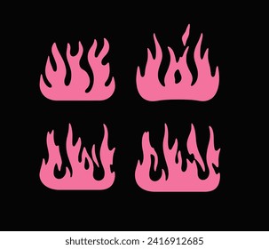 Set of pink fire flames on a dark background. Vector illustration for flash tattoo and stickers.
 