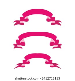 Set of pink flat ribbons isolated on white background. Ribbon banner vector illustration. Watercolor lace.
