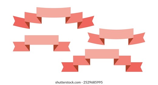 Set of pink flat ribbons isolated on white background. Ribbon banner vector illustration. Watercolor lace.