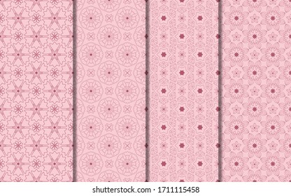 Set of Pink Flower, Floral, and Leaf Ornament Seamless Pattern. Simple and Modern Flower Background Vectors. Seamless Pattern For Fabric, Wallpaper, Packaging, Decorative Print