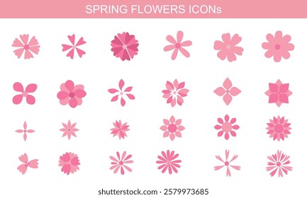 Set of pink flower icon. Spring flower icon collection. Spring and floral icon collection for spring design. Vector illustration.