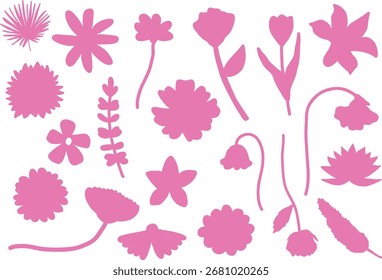 Set of Pink Flower Silhouette Elements Collection Illustration