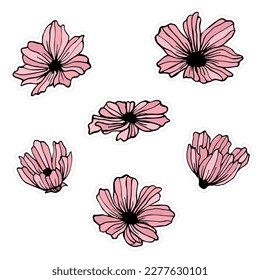 Satz rosafarbener Blumenaufkleber