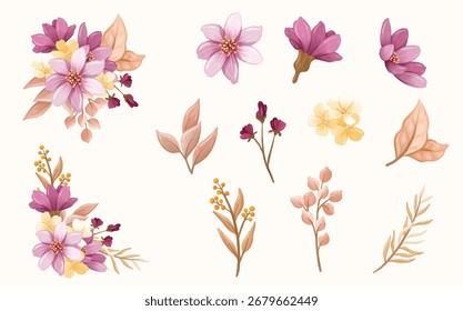 Conjunto de Ilustración vectorial de flor rosa
