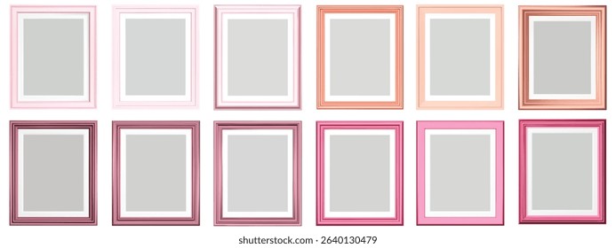 Set of pink frame isolated on white background. Realistic rectangle frames mockup. Classic Photo wooden frame. Shades of pink borders set for painting, poster, photo gallery. 3d vector illustration. - Powered by Shutterstock - Get 15% off with code: PIKWIZARD15
