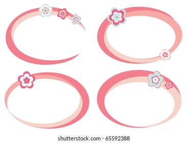 Set of pink frames decorated with flowers