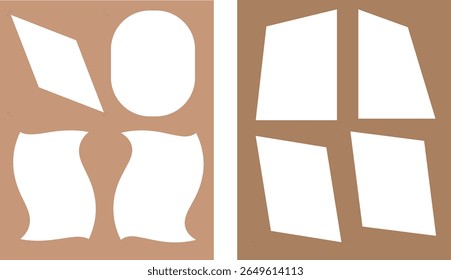 set of pink frames frame, in shape of squares and rectangles of various sizes with zigzag smooth edges. Vector illustration of white blank forms for writing text,	
