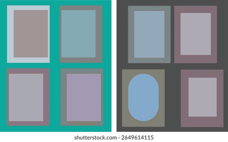 set of pink frames frame, in shape of squares and rectangles of various sizes with zigzag smooth edges. Vector illustration of white blank forms for writing text,	