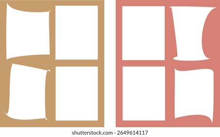 set of pink frames frame, in shape of squares and rectangles of various sizes with zigzag smooth edges. Vector illustration of white blank forms for writing text,	