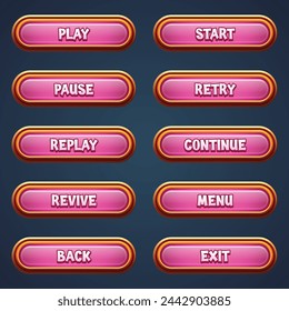 Set of pink game buttons for mobile games with editable text effect gui to build 2d games