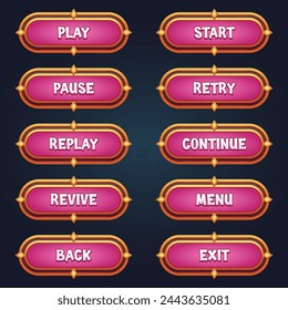Set of pink game buttons for mobile games with editable text effect gui to build 2d games