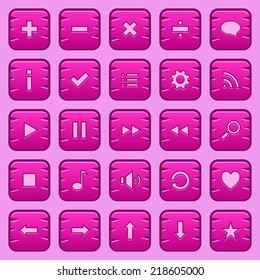 Set of pink game styled buttons, icons