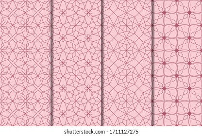 Set of Pink Geometric Ornament Seamless Pattern. Simple and Modern Flower Background Vectors. Seamless Pattern For Fabric, Wallpaper, Packaging, Decorative Print