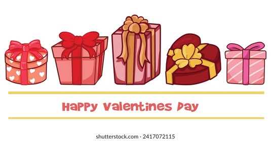 set of pink gift box, valentine gift box, happy valentine's day card,