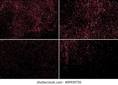 Set pink glitter texture on a black background. Pink explosion of confetti. Vector illustration,eps 10.