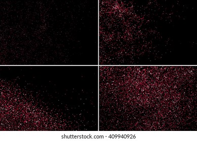 Set pink glitter texture on a black background. Pink explosion of confetti. Vector illustration,eps 10.