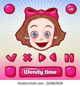 Set of pink glossy information panel and buttons, beautiful sparkling elements for your game design