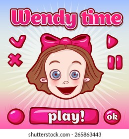 Set of pink glossy information panel and buttons, beautiful sparkling elements for your game design