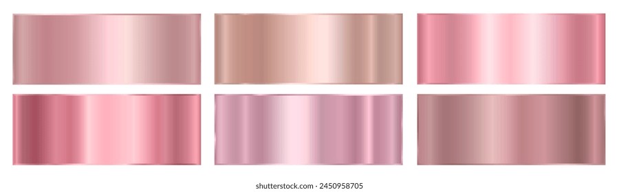 Un conjunto de Gradientes metálicos brillantes de color rosa. Efectos de gradiente metálicos para el diseño de tablones de anuncios y textos, infografías. Anuncio de metal. Vector EPS 10.