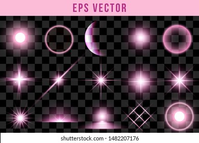 Set Of Pink Glowing Effect Sparkles with Transparent Background