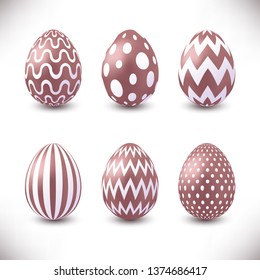 Set of pink golden easter eggs isolated on white background for your design.Vector illustration.