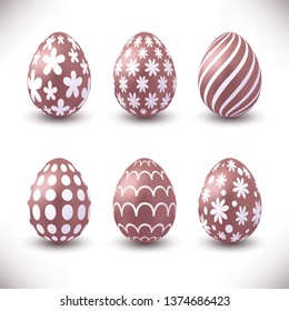 Set of pink golden easter eggs isolated on white background for your design.Vector illustration.
