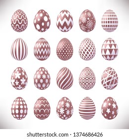 Set of pink golden easter eggs isolated on white background for your design.Vector illustration.