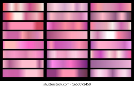 Set Pink Gradient Chrome Color Foil Texture Background. Vector Golden, Copper Brass And Metal  Template.