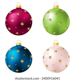 Set of pink, green, blue and beige Christmas tree toy or ball