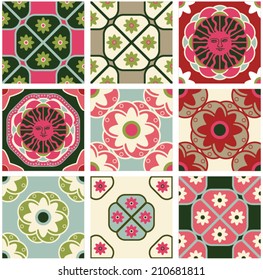 Set of pink and green patterns