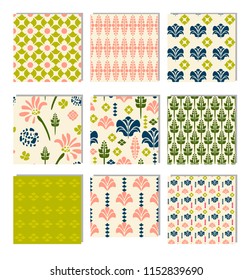 Set of pink &green patterns, simple floral and abstract design