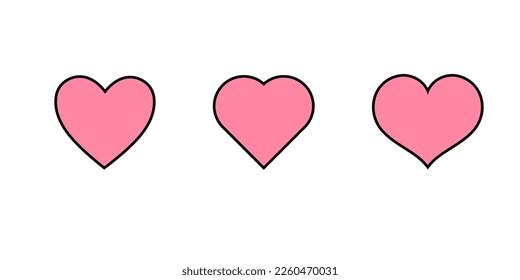 Conjunto de corazón rosa Colección de diferentes íconos de corazón vectorial romántico para sitio web, pegatinas, etiquetas, arte de tatuajes, logotipo de amor y día de San Valentín.