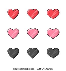 Set of pink heart Collection of different romantic vector heart icons for web site, sticker, label, tattoo art, love logo and Valentines day.
