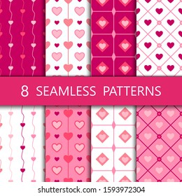 Set of pink heart seamless pattern, vector illustration