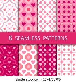 Set of pink heart seamless pattern, vector illustration