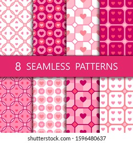 Set of pink heart seamless pattern, vector illustration