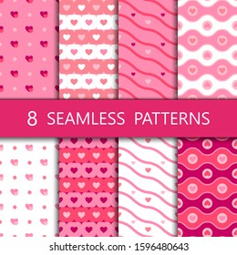 Set of pink heart seamless pattern, vector illustration
