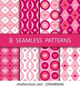 Set of pink heart seamless pattern, vector illustration