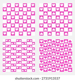 Conjunto de colección de fondo de patrón de corazón rosa sin fisuras con repetidos iconos de amor en diseños geométricos, lindo conjunto de fondo romántico perfecto para el diseño de San Valentín, Anuncio, Fondo de pantalla y embalaje.
