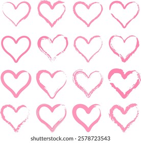 Set of pink heart shape. Design for love symbols. Brush style. vector Illustration.